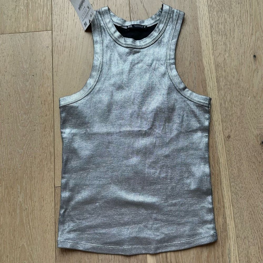 Lot of three NWT Zara Silver Tube Top Strapless Top Racerback Tank Size Small - Picture 10 of 12